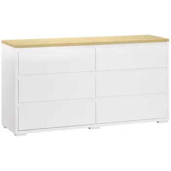 HOMCOM Comoda cu Sertare, Unitate de Organizare a Depozitarii cu 6 Sertare pentru Dormitor, Camera de Zi, Alb si Natur | Aosom RO imagine