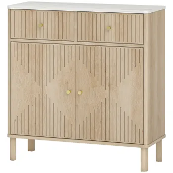 HOMCOM Comoda de Bucatarie cu 2 Sertare, Dulap si Blat cu Efect de Marmura Stejar | Aosom Romania imagine