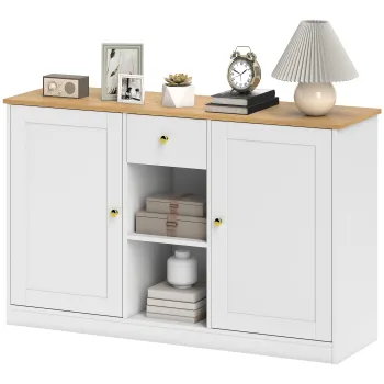 HOMCOM Comoda de bucatarie, Sideboard cu Sertar, Dulapuri, Rafturi, Span, Alb | Aosom Romania imagine