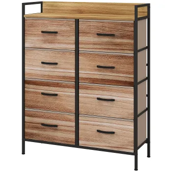 HOMCOM Comoda de depozitare 8 sertare din material textil detasabile, polita superioara si cadru din otel 79L x 29l x 101H cm | Aosom Romania imagine