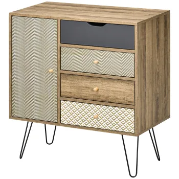 HOMCOM Comoda de depozitare bufet cu 4 sertare si 1 canapea - picioare din sarma neagra stil boem 79 x 39 x 86 cm maro | Aosom Romania imagine