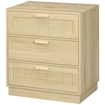 HOMCOM Comoda design boem din ratan cu 3 sertare, mobilier de depozitare pentru living, hol, intrare, lemn natural | Aosom Romania imagine