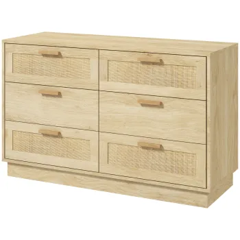 HOMCOM Comoda design boem din ratan cu 6 sertare, mobilier de depozitare pentru living, hol, intrare, stejar | Aosom Romania imagine