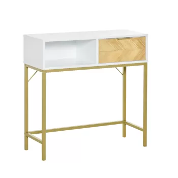 HomCom comoda din lemn, 80 x 30 x 80.5 cm, alb si auriu | AOSOM RO imagine