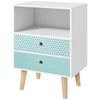 HOMCOM Comoda din lemn cu 2 sertare noptiera cu polita deschisa pentru dormitor living 45x30x65 cm Alb | Aosom Romania imagine