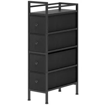 HOMCOM Comoda dulap cu 4 sertare din material textil, dulap de depozitare cu cadru din otel, 20cm x 43cm x 81,5cm, Negru | Aosom Romania imagine