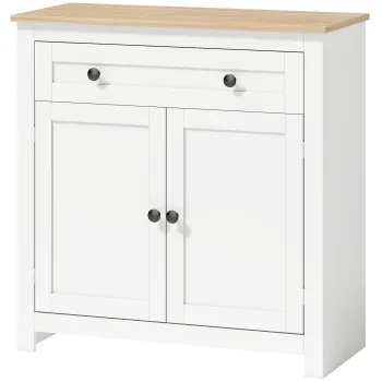 HOMCOM Comoda dulap de bucatarie cu sertar, doua usi, polita reglabila, pentru living, 78,5 x 35 x 80 cm Alb | Aosom Romania imagine