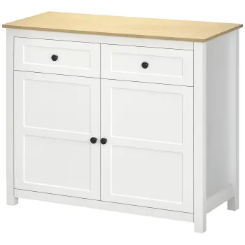 HOMCOM Comoda mobilier de depozitare cu 2 usi si raft reglabil in inaltime 2 sertare 100 x 40 x 85 cm alb si aspect lemn | Aosom Romania imagine