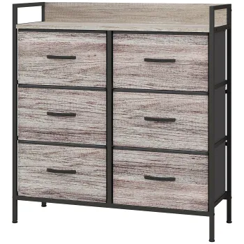 HOMCOM Comoda, mobilier de depozitare pentru dormitor cu 6 sertare din material netesut, cadru din otel, 79 x 29 x 85 cm, efect lemn gri | Aosom Romania imagine