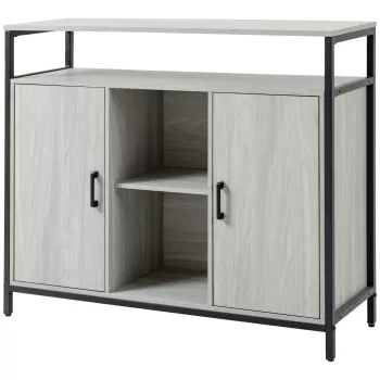 HOMCOM Comoda modern din lemn cu rafturi, dulap, buffet , mobilier pentru hol 100x34x87.2cm, gri deschis | AOSOM RO imagine