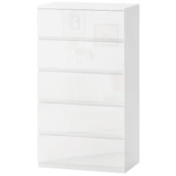 HOMCOM Comoda Moderna Anti-rasturnare, Comoda cu 5 Sertare din Pal Melaminat, 55x33x100 cm, Alb Lucios | Aosom Romania imagine