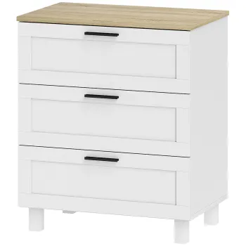 HOMCOM Comoda Moderna cu 3 Sertare 60x38x71 cm Alba si Culoare Lemn | Aosom Romania imagine