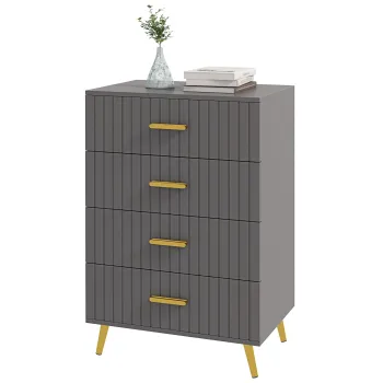 HOMCOM Comoda Moderna cu 4 Sertare, Unitate Sertar Depozitare cu Picioare din Aluminiu, 60x40x90 cm, Gri Inchis imagine