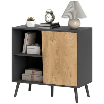 HOMCOM Comoda Moderna cu Dulap si Compartiment din Lemn Gri Inchis | Aosom Romania imagine
