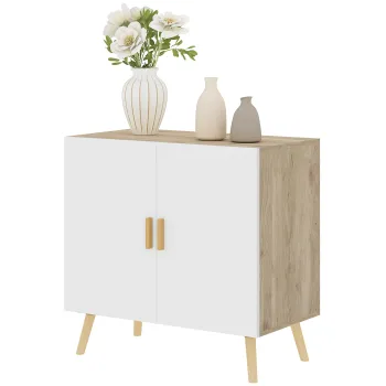 HOMCOM Comoda Moderna cu Raft Reglabil pe 3 Niveluri din Lemn, Alb si Stejar | Aosom Romania imagine