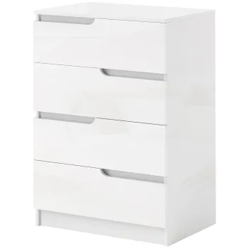 HOMCOM Comoda Moderna, Dulap, 4 Sertare, Placa de Pal, Dispozitiv Anti-Rasturnare, Amortizoare pentru Picioare, Alb | Aosom Romania imagine