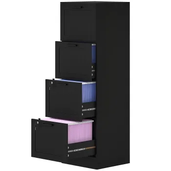 HOMCOM Comoda pentru Documente cu 4 Sertare, Sina Reglabila, 2 Chei si 2 Incuietori, 40x40x131 cm, Negru | Aosom Romania imagine