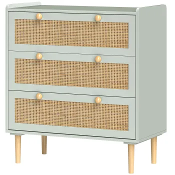 HOMCOM Comoda pentru dormitor cu 3 sertare, fronturi din rachita, comoda pentru hol, intrare, MDF, Verde | Aosom Romania imagine