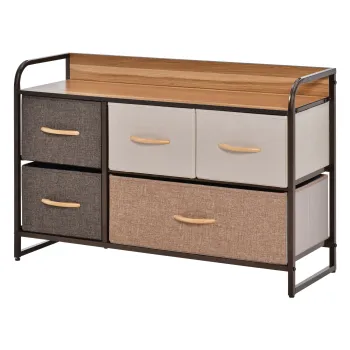 HOMCOM Comoda pentru Dormitor cu 5 Sertare Pliabile, Blat din Lemn si Cadru Metalic 87,5x29x58 cm Multicolor | Aosom Romania imagine