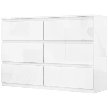 HOMCOM Comoda pentru Dormitor cu 6 Sertare Comoda pentru Salon Birou Stil Modern 112x34x75 cm Alb lucios | Aosom Romania imagine