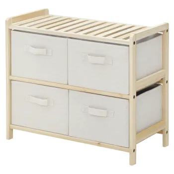 HOMCOM Comoda textila de depozitare cu 4 sertare pliabile din tesatura de in, stil elegant, pentru dormitor birou sufragerie, 59 x 28 x 50 cm lemn natural bej | Aosom Romania imagine