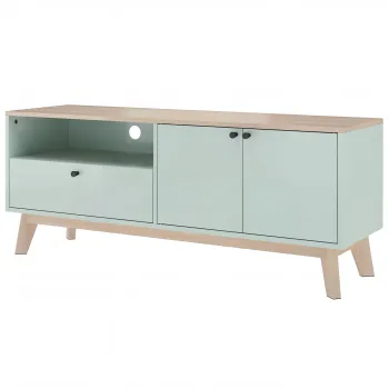 HOMCOM Comoda TV 120 cm, corp TV pentru televizoare pana la 91,4 cm cu 2 usi, sertar, compartiment deschis, verde deschis | Aosom Romania imagine