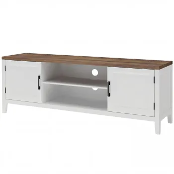 HOMCOM Comoda TV 140 cm, mobilier TV pentru televizoare pana la 106,7 cm cu 2 usi, 2 compartimente deschise, alb si maro | Aosom Romania imagine