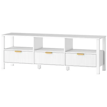 HOMCOM Comoda TV 152 cm, mobilier TV pentru televizor 165,1 cm cu 3 sertare si 3 rafturi deschise, 152x39,5x50cm, alb | Aosom Romania imagine
