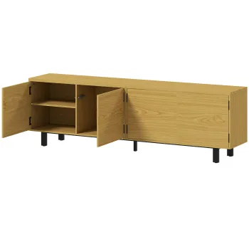 HOMCOM Comoda TV 180 cm, pentru televizoare de 208,3 cm, cu 4 usi cu deschidere prin apasare 180x35x55,5cm lemn natural | Aosom Romania imagine