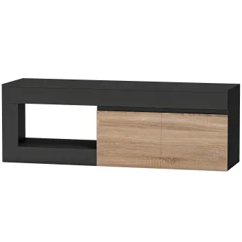 HOMCOM Comoda TV 2 usi pentru televizoare de pana la 152,4 cm, mobilier TV cu dulap si polita deschisa, negru | Aosom Romania imagine