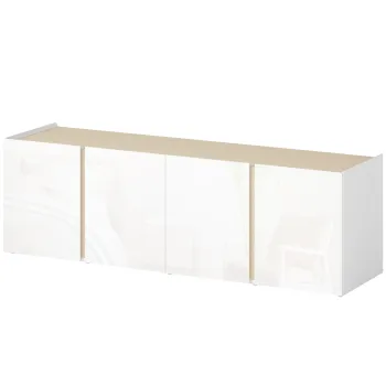 HOMCOM Comoda TV, banc TV cu 4 usi cu inchidere amortizata, etajera reglabila si orificii pentru cabluri, 135 x 38 x 45 cm, alb | Aosom Romania imagine