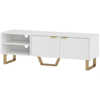 HOMCOM Comoda TV banc TV pentru televizoare de pana la 177,8 cm - dulap cu 2 usi canelate, compartiment deschis si treceri pentru cabluri | Aosom Romania imagine