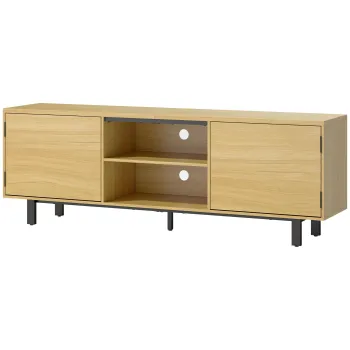 HOMCOM Comoda TV, mobilier TV pana la 165 cm, 2 usi cu deschidere prin apasare si 2 rafturi, 160x35x55,5cm, lemn natural | Aosom Romania imagine