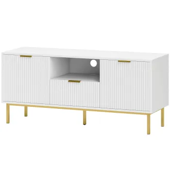 HOMCOM Comoda TV, mobilier TV pentru 127 cm cu 2 usi cu inchidere silentioasa, sertar si compartiment deschis, 120x39x54cm, alb | Aosom Romania imagine