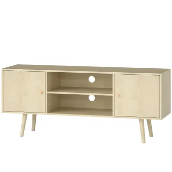 HOMCOM Comoda TV mobilier TV pentru televizor de pana la 140 cm 2 dulapuri si 2 rafturi deschise 120x34x50cm efect lemn natural | Aosom Romania imagine