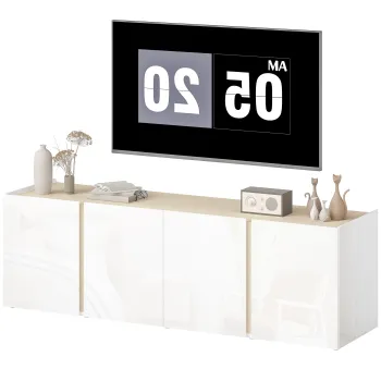 HOMCOM Comoda TV pentru televizoare de 65 de inch, Dulap TV cu usi Soft-Close, rafturi ajustabile, orificii pentru cabluri, pentru camera de zi, Alb | Aosom Romania imagine