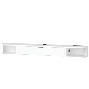 HOMCOM Comoda TV suspendata, Mobilier TV pentru televizoare pana la 152,4 cm, Sertar rabatabil, 2 rafturi, 140x24x16cm, Alb | Aosom Romania imagine