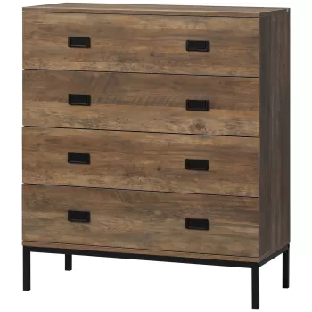 HOMCOM Comoda, unitate de depozitare cu 4 sertare cu cadru metalic pentru dormitor, sufragerie, maro | AOSOM RO imagine