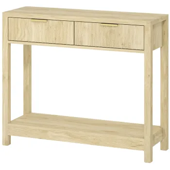 HOMCOM Consola 90 cm, masa consola ingusta cu 2 sertare canelate si raft, stil modern, lemn natural | Aosom Romania imagine