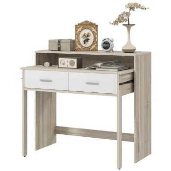 HOMCOM Consola cu Masa Glisanta si 2 Sertare, Masa de Hol cu Depozitare pentru Camera de Zi, Intrare, Dormitor, 95x35x87 cm, Lemn Natural imagine