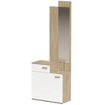 HOMCOM Consola de intrare cu oglinda pantofar cu clapeta sezut sertar masuta mica 61x30x170 cm alb | Aosom Romania imagine