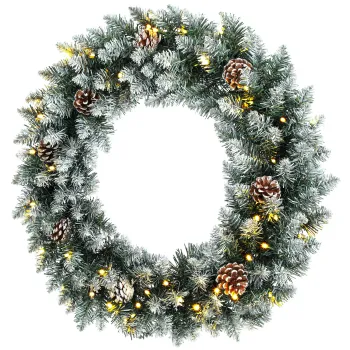 HOMCOM Coronita de Craciun 60 cm cu lumini LED, 8 moduri, 140 ramuri, conuri de pin, verde | Aosom Romania imagine