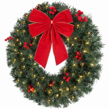 HOMCOM Coronita de Craciun de 60 cm cu Lumini LED, Conuri de Brad si Bobite, Verde | Aosom Romania imagine