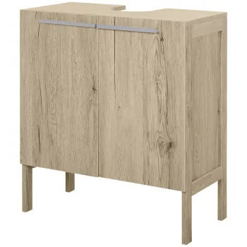 HOMCOM Corp baie sub lavoar - corp sub-chiuveta - dulap 2 usi cu etajera - dim. 60L x 30l x 70H cm - MDF imitatie lemn gri | Aosom Romania imagine