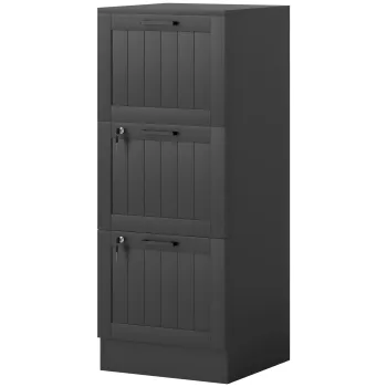 HOMCOM Corp birou, mobilier depozitare din lemn 3 sertare si incuietoare, sine suspendate reglabile, 40 x 40 x 101 cm, negru | Aosom Romania imagine