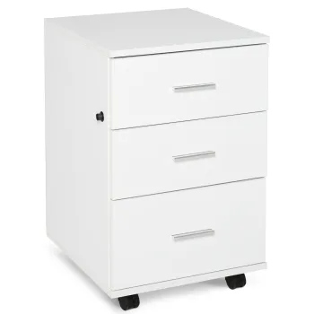 HOMCOM Corp de Birou Depozitare Birou pe Roti 3 Sertare Blocabile 40 x 40 x 61,5 cm Alb | Aosom Romania imagine