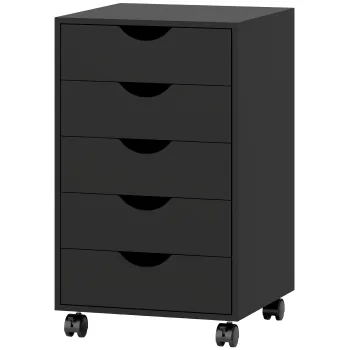 HOMCOM Corp de birou mobil, corp de depozitare pe roti pentru birou, 5 sertare, 40 x 40 x 67 cm, negru | Aosom Romania imagine
