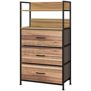 HOMCOM Corp de depozitare stil industrial comoda 3 sertare din tesatura detasabile si 2 rafturi - 60 x 29 x 101cm - MDF si metal | Aosom Romania imagine