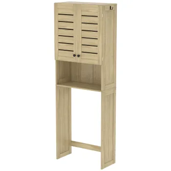 HOMCOM Corp deasupra WC-ului pentru toaleta/masina de spalat cu dulap cu usi duble, usi cu jaluzea, 67x31,5x190 cm, stejar | Aosom Romania imagine