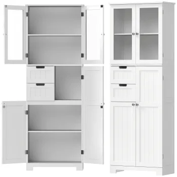 HOMCOM Corp inalt de depozitare, dulap cu usi vitrate si rafturi reglabile pentru baie, bucatarie, living, alb | Aosom Romania imagine